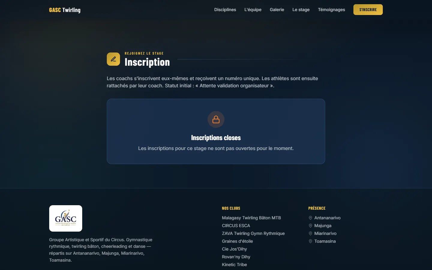 La page d’inscription, fermée entre deux éditions.