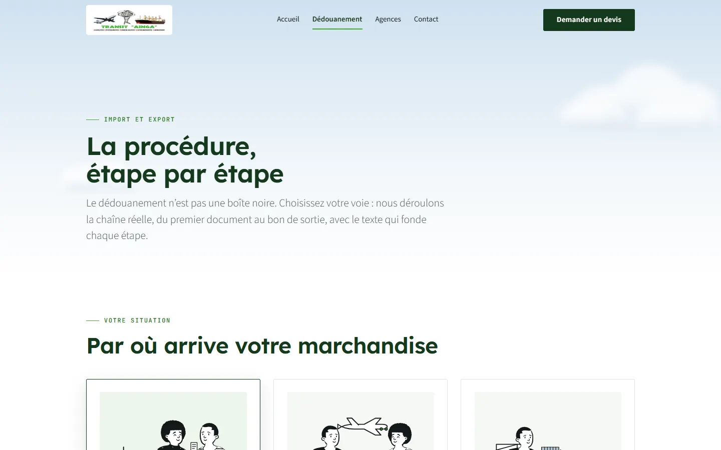 Trois voies au choix : maritime, aérien, exportation.
